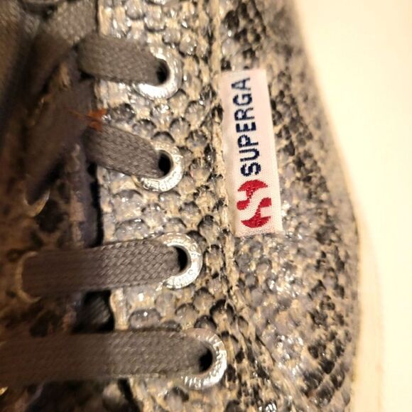 SUPERGA 2750 Gray Snakeskin "Wet Look" Canvas Low Top Lace Up Sneakers MSRP $95 - Picture 3 of 8